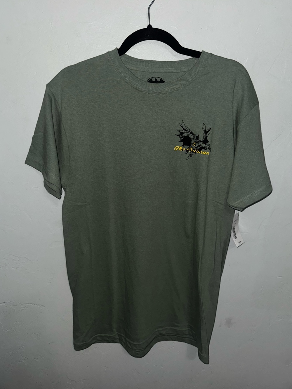 Batman Olive Green Short Sleeve Tee with Small Chest Emblem